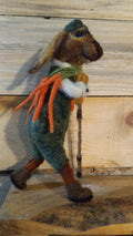 Close-up of double-breasted jacket detail on The Carrot Hunter needle felted rabbit