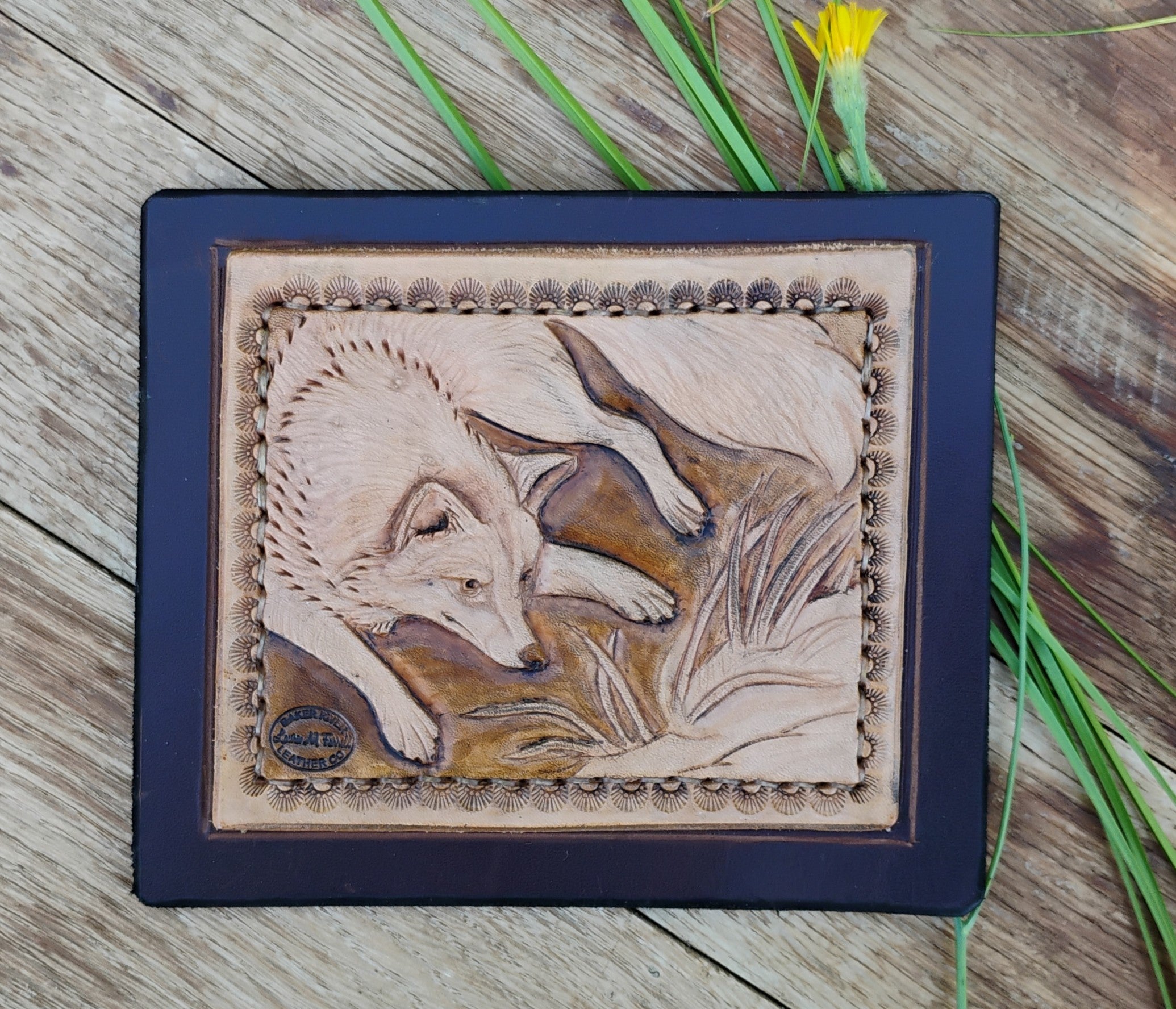 Hand-Tooled Leather Fox Art | Original Carved Leather Wall Piece