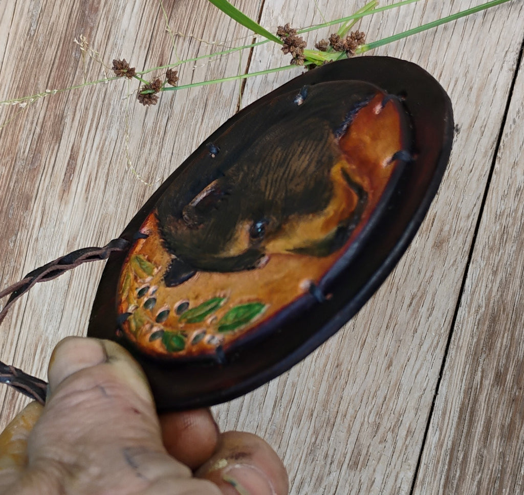 Maine Black Bear — Hand-Tooled Leather Medallion